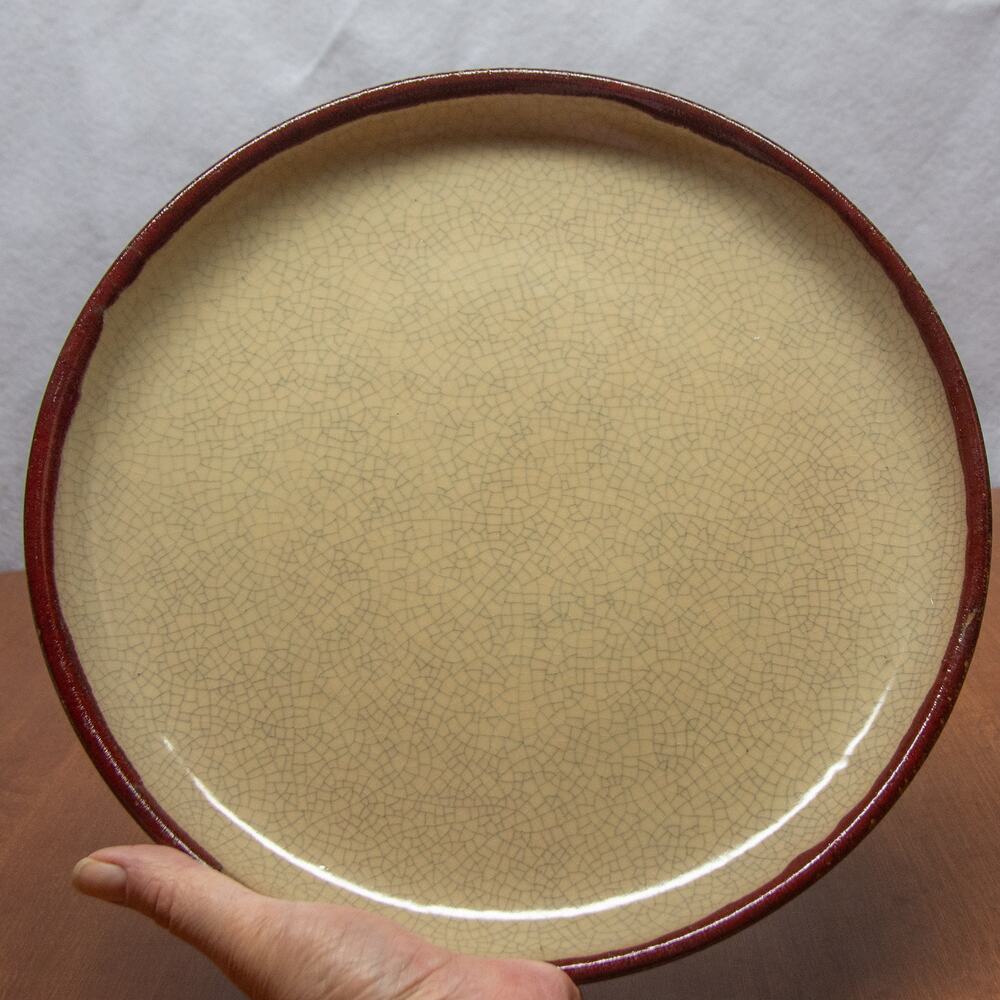 Pier 1 Cream Crackle Glazed Dinner Plate with Brown Rim